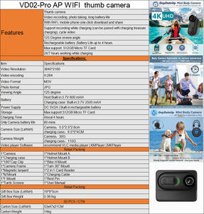 Caméra miniature 4K VD02-Pro 128 Go pour animaux de compagnie, voyages, travail et sports nautiques, capteur CMOS, vidéo H.264, compatibilité Wi-Fi - Product Image 6