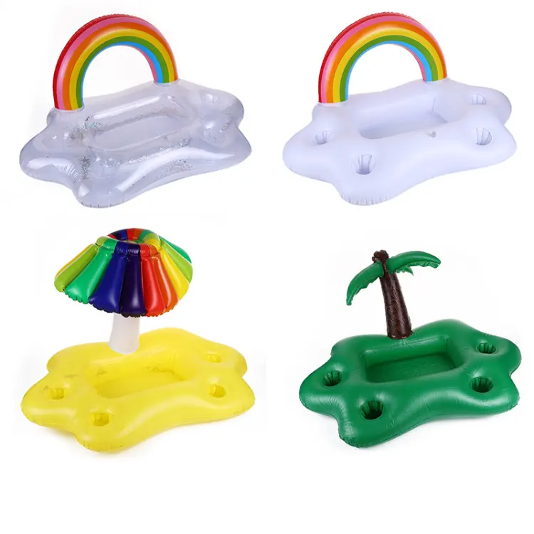XXL-14 personnalisé arc-en-ciel parapluie cocotier gonflable flottant boisson porte-gobelet pour piscine plage eau amusant fête jouets