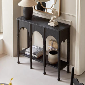 طاولة جانبية خشبية عصرية بتصميم عتيق ذات قاعدة عالية مع درجين ورف تخزين للمدخل وغرفة المعيشة - Product Image 4
