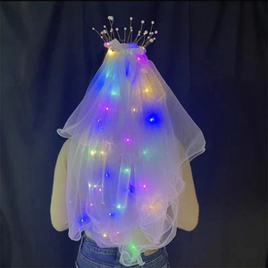 Party pois <span class=keywords><strong>LED</strong></span> luce nuziale velo da sposa con corona di perle da sposa diadema velo per Photoshop oggetti di scena per festa copricapi arredamento - Product Image 3