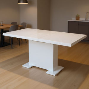 Table à manger extensible rectangulaire en MDF blanc et acier, mobilier de cuisine moderne, 6 places, usage domestique - Product Image 2