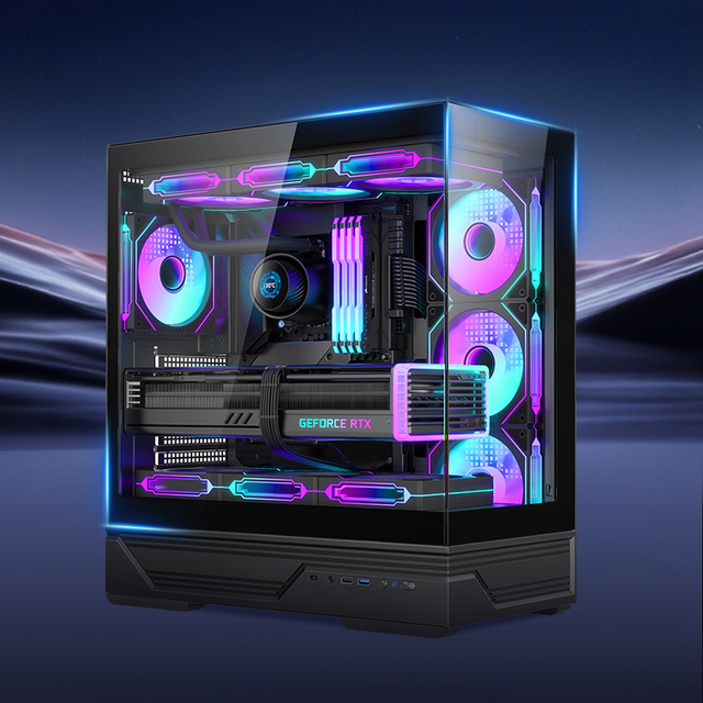 Customizable Gaming PC Case with 270° Tempered Glass - 360mm Water Cooling (Top & Bottom) & 360° Side Cooling Fans
