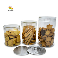 Vente en gros de pots en plastique transparent vides de qualité alimentaire pour emballages de noix, contenants pour animaux de compagnie, pots en plastique pour bonbons avec couvercle en aluminium 450 ml 500 ml 750 ml