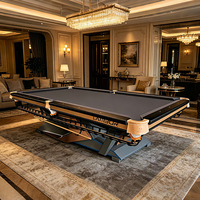 Table de billard intérieure de luxe commerciale populaire de 9 pieds avec poches en cuir véritable, cadre en acier robuste et plateau en ardoise pour clubs
