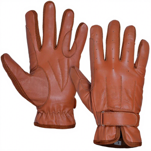 Guantes de equitación de cuero de cabra marrón, con dedos completos, correa de muñeca ajustable, cierre de hebilla, unisex, para deportes al aire libre - Product Image 1