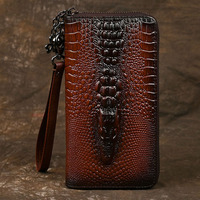 Pochette d'affaires en cuir à motif de crocodile véritable pour hommes, portefeuille à fermeture éclair multi-cartes en cuir de vachette pleine fleur, best-seller