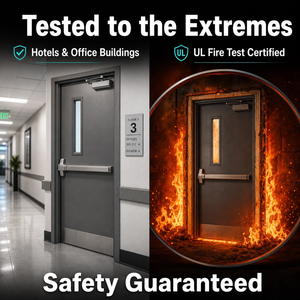 Puertas Cortafuego Comerciales de Acero Certificadas CHANGYI para Hoteles, Puertas Metálicas Exteriores Dobles con Clasificación de Resistencia al Fuego, Modernas y Seguras, Precio de Mayoreo - Product Image 3