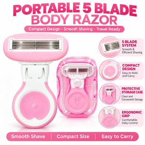 Rasoio per <span class=keywords><strong>il</strong></span> corpo da donna a 5 lame per gambe, ascelle <span class=keywords><strong>e</strong></span> zona bikini con custodia, rasoio manuale. - Product Image 1