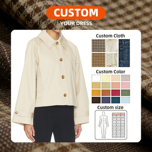 Giacca Corta da Donna Personalizzata OEM con Colletto, Bottoni Dorati e Bordi a Quadri, Manica Lunga, Casual Chic Elegante per Ufficio, Primaverile - Product Image 3