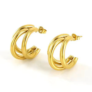 Pendientes de tuerca de acero inoxidable no tranish impermeables chapados en oro de 18 quilates a la moda para mujer, circón hipoalergénico de tres aniversarios - Product Image 1