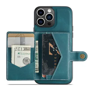 For Magnetic Card Holder Case For iPhone 15 14 13 11 12 Pro MAX mini Leather Wallet Cover 7 8 XS MAX Card phone Bag Adsorption