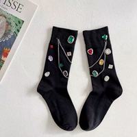 Chaussettes tube en coton bouclette de haute qualité avec logo corporel, motif cœur ajouré, chaîne et paillettes de luxe, antidérapantes, pour femme, printemps-automne