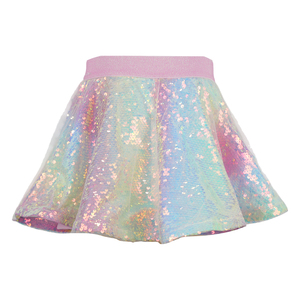 <span class=keywords><strong>Gonna</strong></span> a trapezio per bambine <span class=keywords><strong>con</strong></span> paillettes iridescenti, elastico in vita rosa <span class=keywords><strong>con</strong></span> glitter e sovrapposizione in tulle trasparente, ideale per feste e spettacoli. - Product Image 2