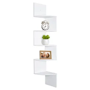 DIY white color bathroom floating corner shelf durable MDF laminate wall shelves 7.75" L x 7.75" W x 48.5" H