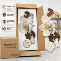 Décoration murale en bois 3D Japandi bio moderne, motif floral, relief botanique sculpté à la main, avec mini étagère pour plantes, pour salon et hôtel
