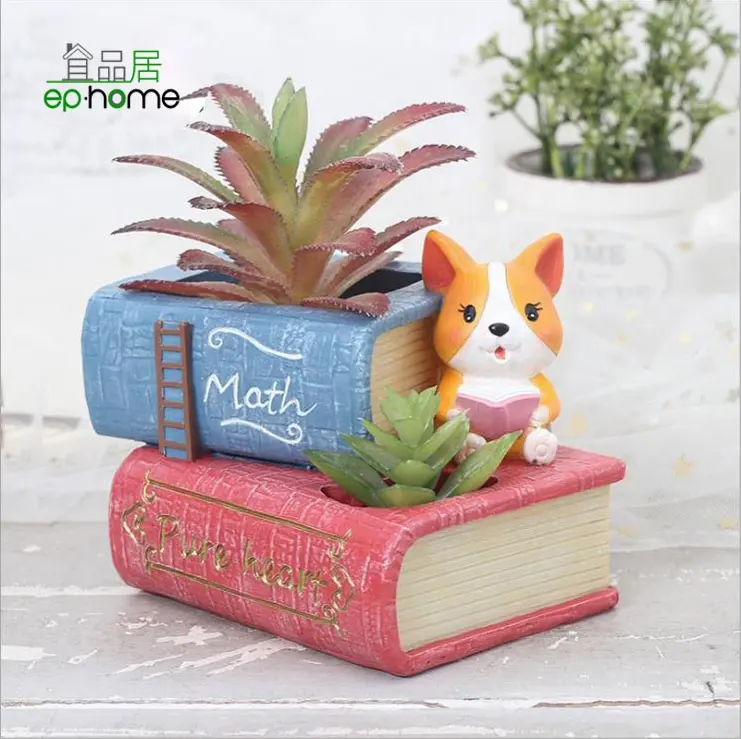 Pot de fleurs en résine en forme de livre, modèle rétro créatif Vintage pour plantes succulentes Cactus, Mini bonsaï en résine pour amis, cadeau pour enfants