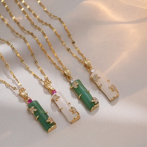 Cadena de Acero Inoxidable con Colgante de Jade Natural en Forma de Bambú, Cadena de Clavícula Vintage con Colgante de Jade Verde en Forma de Bambú - Product Image 6