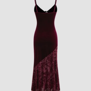 Robe vintage en velours, col en V, bretelles, midi, élégante pour femme - Product Image 5