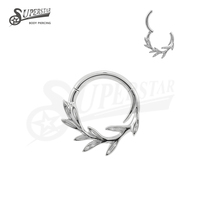 SUPERSTAR ASTM F136 Titane Anneau segmenté articulé en forme de feuille sculptée, thème Nature, pour septum, daith, hélix, bijoux de piercing corporel