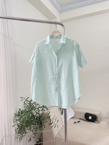 Blusa de Verano TN03 para Mujer, Camisa de Manga Corta con Rayas Finas Pastel, Corte Holgado, Algodón Slub, Talla Única - Product Image 3