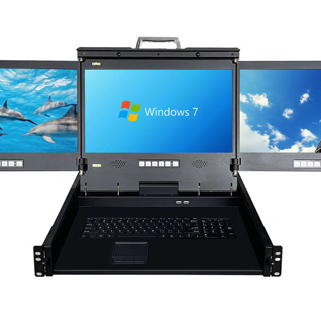 Ergonomic Design Three-Screen KVM Console High Resolution Enhanced Solution for Multi-User Business Laptops Adjustable Arms