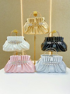 Bolso de noche estilo old money 2026 con pedrería y diseño fruncido para mujer, cartera de mano de PU suave con cierre de beso, <span class=keywords><strong>clutch</strong></span> de lujo para fiesta - Product Image 2