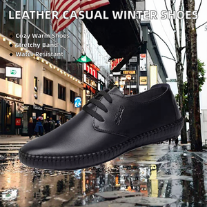 Petites chaussures décontractées en cuir PU, à semelle souple, pour hommes, style business décontracté, chaussures de mariage, avec bande élastique en PU, pour l'été et l'hiver, chaudes - Product Image 2