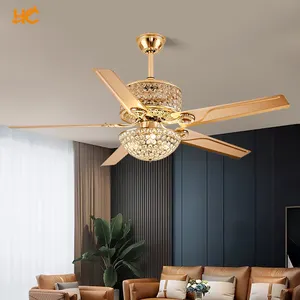 DC motor 5 blades crystal luxury modern chandelier outdoor silent ceiling fan