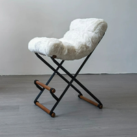 Tabouret de bar pliant minimaliste contemporain en métal et bois, rembourré en bouclette, pour îlot de cuisine, maison moderne, loft urbain