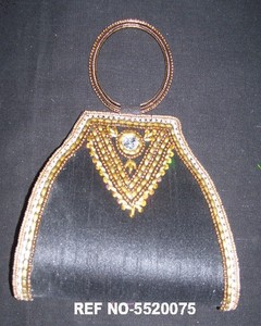 Lowellcraft Beaded Half <b>Moon</b> Satin Clutch with <b>Ring</b> Handle for Evening Party - Product Image 2