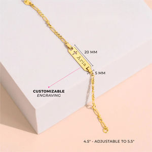 Custom Kids Jóias 925 Sterling Silver Banhado A Ouro Cruz Recorte Tag ID Figaro Cadeia <span class=keywords><strong>Baby</strong></span> Bracelet Fine <span class=keywords><strong>Jewelry</strong></span> Bracelet Mulheres