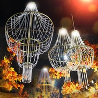 Lustre LED en acrylique avec rideau de perles de cristal romantique, accessoires de mariage, décoration de scène, éclairage suspendu doré pour plafond