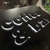 Enseignes publicitaires métalliques personnalisées étanches, enseignes LED rétroéclairées en acrylique pour extérieur, vernis noir, alimentation CC, halo lumineux 3D peint
