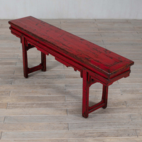 Console en bois massif rouge patiné style rustique, design d'autel chinois traditionnel, finition rouge vieillie, Wabi-Sabi, écologique