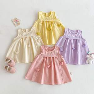 <span class=keywords><strong>ชุด</strong></span>เดรสแขนกุดผ้าฝ้ายลายหัวใจเจ้าหญิงสำหรับเด็กผู้หญิง สไตล์เกาหลีใหม่ สีพื้น ทันสมัย สำหรับฤดูร้อน - Product Image 2