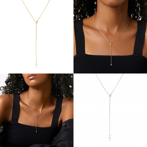 Collier en argent sterling S925 pour femme avec pendentif simple en forme de papillon et goutte d'eau sertie de diamants - Product Image 6