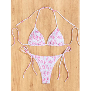 Traje de Baño de Bikini Plisado Estampado al por Mayor, Traje de Baño de Bikini Triangular Sexy con Estampado de Leopardo para Mujer - Product Image 3