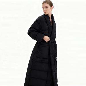 보잉 여성용 겨울 롱 다운 재킷-방풍 무지 염색 두꺼운 화이트 덕 코트 우아한 허리 조임 오버니 롱 ODM / OEM - Product Image 2