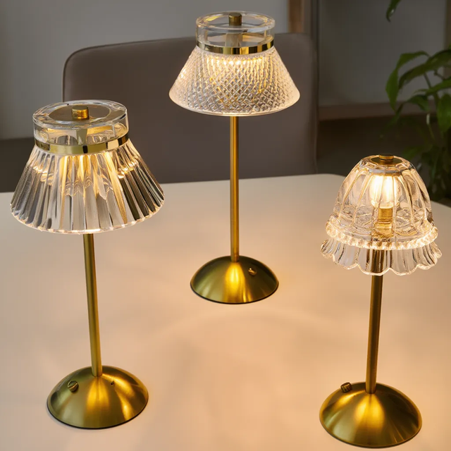 Classic Style Dimmable Home Decor Lampe De Table Led Gold Luxury Gift USB Rechargeable Battery Cordless Crystal Table Lamps