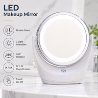 Miroir de maquillage LED sur pied, à piles, rond, avec angle réglable, pour la chambre à coucher ou le comptoir