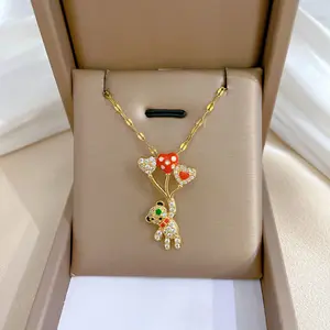 modisch 18k gold umweltfreundlich galvanisierung schmuck halskette edelstahl niedlich teddybär charme luxus halskette