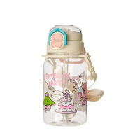 Gourde d'eau portable en plastique à double compartiment avec paille intégrée, motif dessin animé mignon, pour l'école