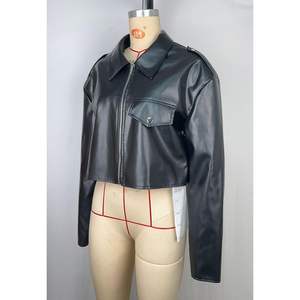 Chaqueta Corta de Cuero Sintético Personalizada 2026 para Mujer, Estilo Moto Biker, con Cremallera, Manga Larga, Cuello Vuelto, Ropa Urbana de Otoño - Product Image 1