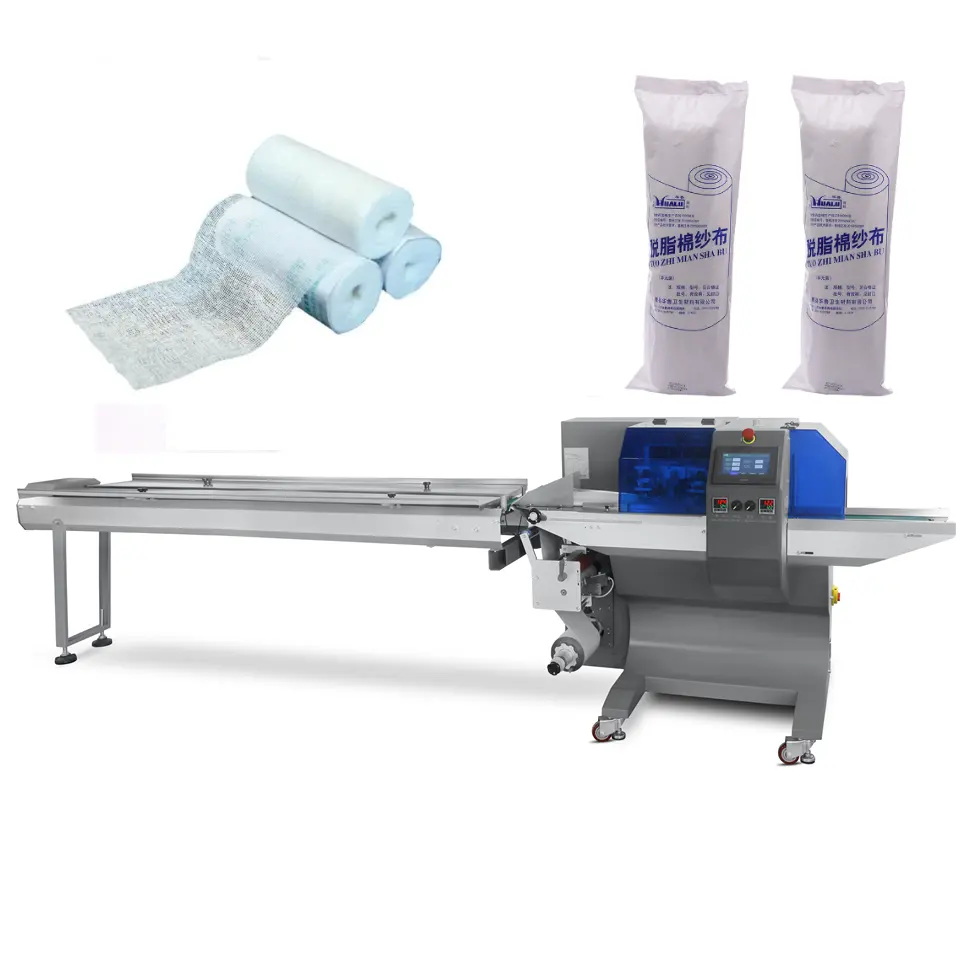High Quality Manual Semi Automatic Pillow Rotary Flow Sterile Crepe Medical Gauze Bandage Pack Machine For Swab Pad Roll Square