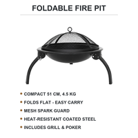 Brasero autoportant pliable 51 cm pour camping extérieur, barbecue, avec grille anti-étincelles en acier thermolaqué résistant à la chaleur, 3 pieds, portable, avec pique-foyer