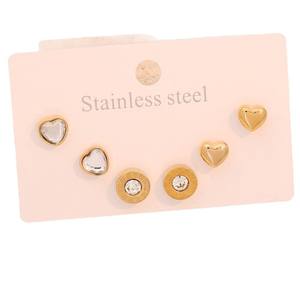 مجموعة من 3 أزواج من الأقراط الدائرية الهندسية للنساء، مصنوعة من الفولاذ المقاوم للصدأ مع كريستال وحجر الراين، إكسسوارات أنيقة بالجملة - Product Image 5