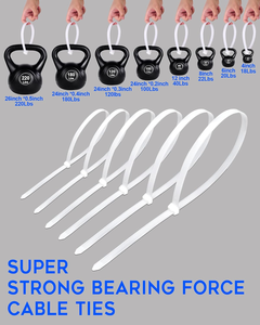 روابط كابلات بلاستيكية قابلة لإعادة الاستخدام عالية الجودة، متوفرة باللونين الأسود والأبيض، بأحجام 4/6/8/10 بوصة، مصنوعة من النايلون 66 - Product Image 6