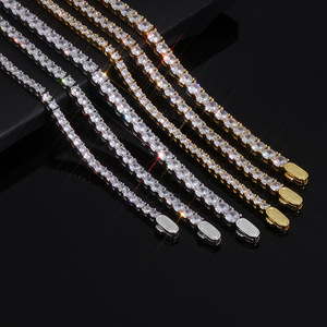 Custom <b>Iced</b> <b>Out</b> Geometric Bezel Set Moissanite Link Tennis <b>Chain</b> 18K Gold Plated 925 Sterling Silver Hip Hop Jewelry - Product Image 1