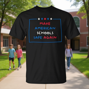 T-shirt promozionale per adulti nera con scritta 'Make American Schools Safe Again' - Product Image 3