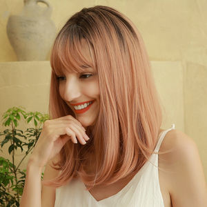 OEM/ODM สีน้ำตาลเข้มสีเหลืองอำพันสีชมพูกลางผมตรงกับวิกผมผู้หญิงธรรมชาติเล่นบทบาท/ผมสังเคราะห์ทุกวัน - Product Image 3